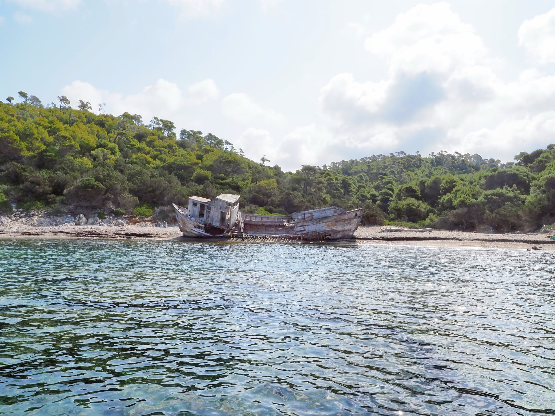 What is the story of the AGALIPA Shipwreck?<br>How did it end up on a specific Beach in Skyros?<br>Who owns it and why?